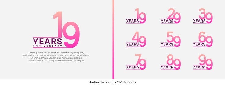 set of anniversary logo style. vector design pink color for celebration