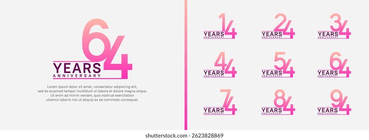 conjunto de estilo logotipo de aniversário. vetor design cor rosa para celebração