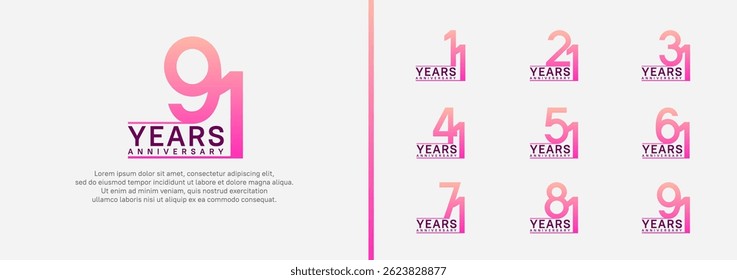 conjunto de estilo logotipo de aniversário. vetor design cor rosa para celebração