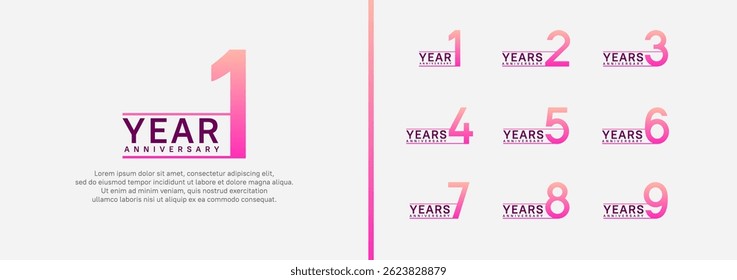 set of anniversary logo style. vector design pink color for celebration