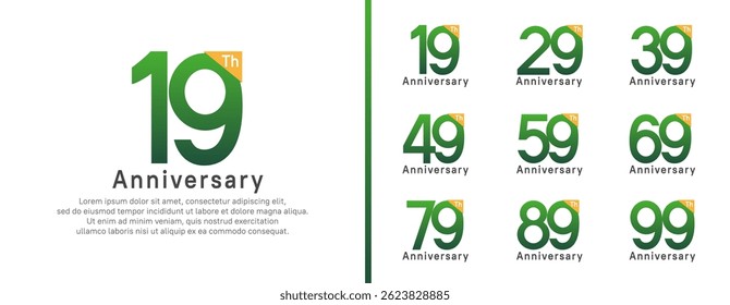 set of anniversary logo style. vector design green color for celebration