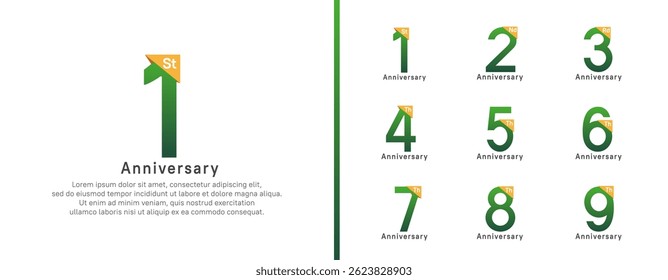set of anniversary logo style. vector design green color for celebration