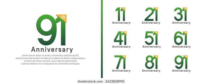 set of anniversary logo style. vector design green color for celebration