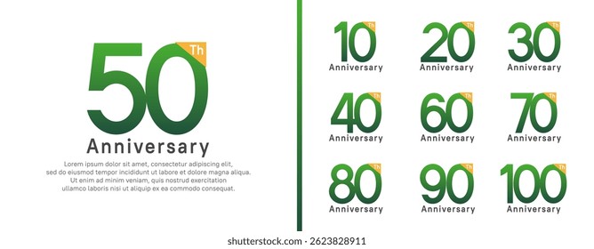 set of anniversary logo style. vector design green color for celebration