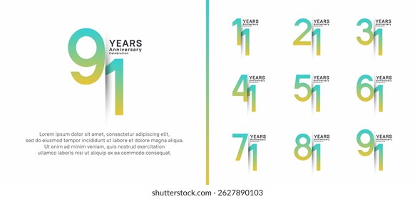 conjunto de estilo logotipo de aniversário. vetor design cor verde para celebração