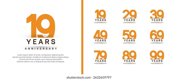 set of anniversary logo style. vector design orange color for celebration