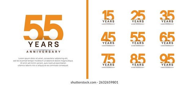 set of anniversary logo style. vector design orange color for celebration