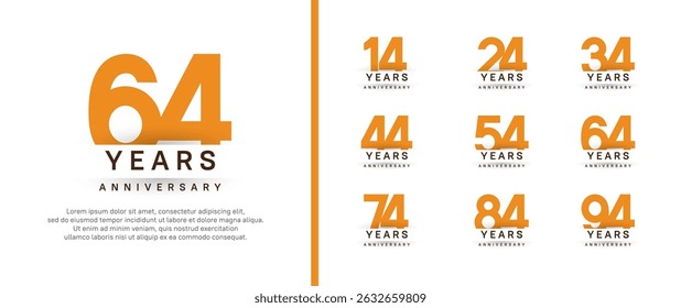 set of anniversary logo style. vector design orange color for celebration