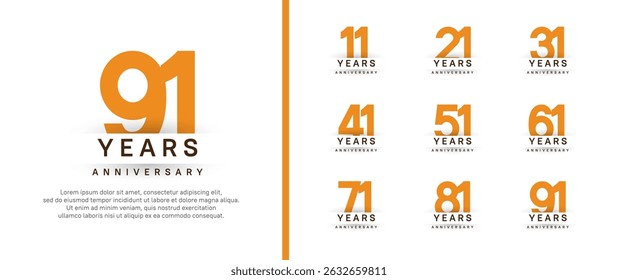 set of anniversary logo style. vector design orange color for celebration