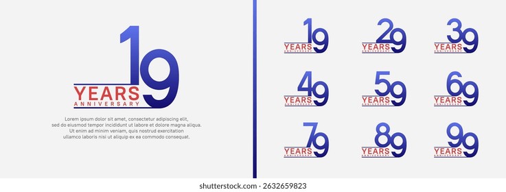 set of anniversary logo style. vector design blue and red color for celebration