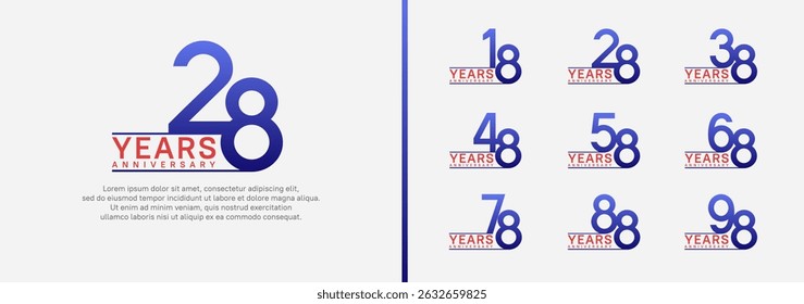 set of anniversary logo style. vector design blue and red color for celebration