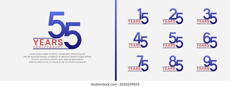 set of anniversary logo style. vector design blue and red color for celebration