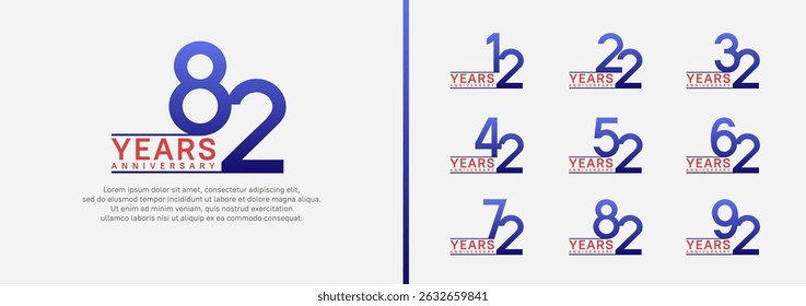 set of anniversary logo style. vector design blue and red color for celebration