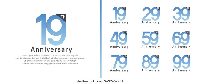 set of anniversary logo style. vector design blue color for celebration