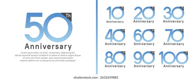 set of anniversary logo style. vector design blue color for celebration