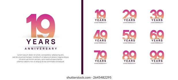 set of anniversary logo style. vector design purple color for celebration