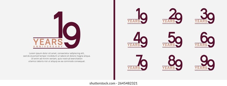 set of anniversary logo style. vector design purple and pink color for celebration