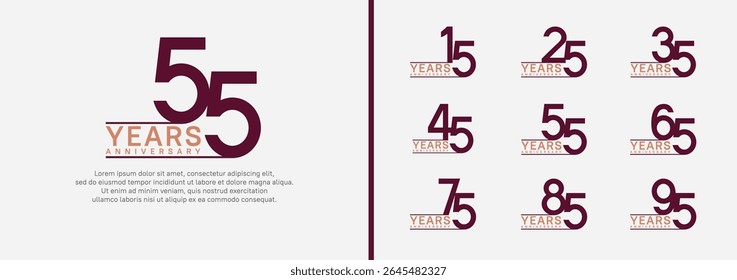 set of anniversary logo style. vector design purple and pink color for celebration