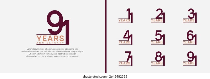 set of anniversary logo style. vector design purple and pink color for celebration