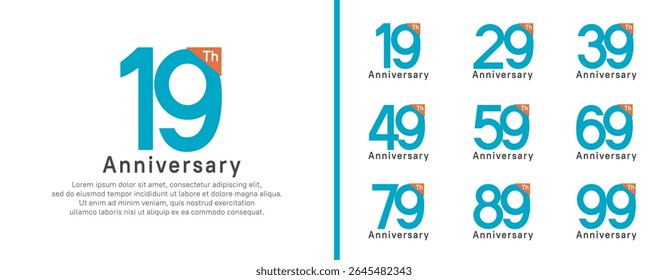 set of anniversary logo style. vector design blue color for celebration