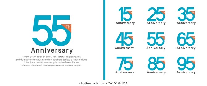 set of anniversary logo style. vector design blue color for celebration