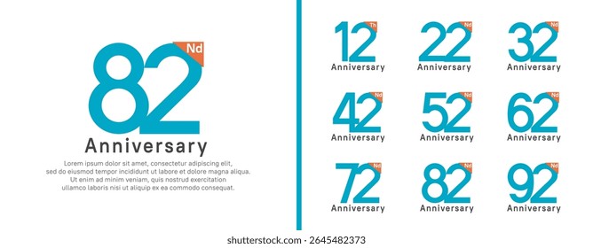 set of anniversary logo style. vector design blue color for celebration