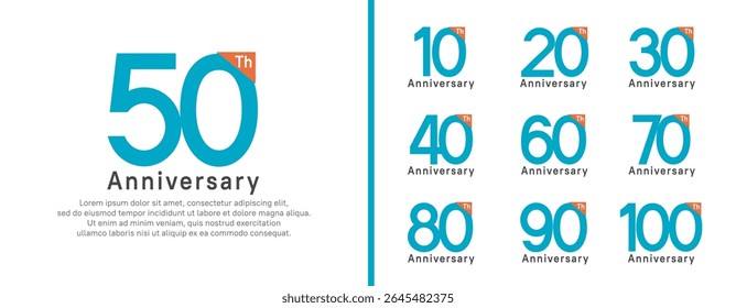set of anniversary logo style. vector design blue color for celebration