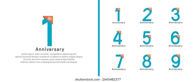 conjunto de estilo logotipo de aniversário. vetor design cor azul para celebração