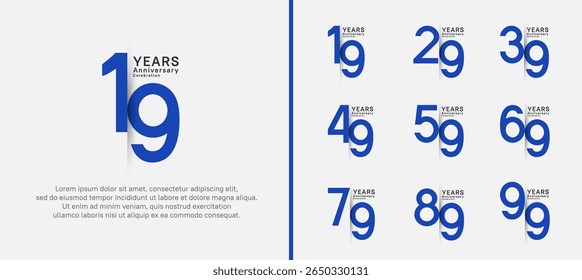 set of anniversary logo style. vector design blue color for celebration