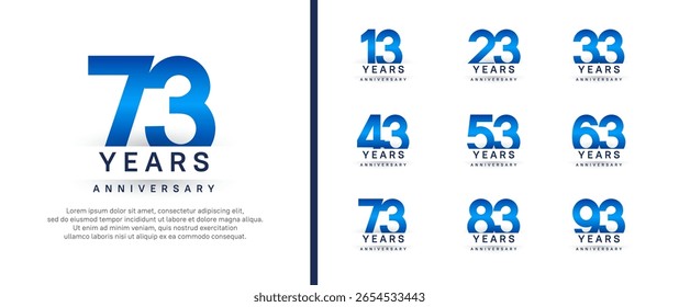 Conjunto de estilo de logotipo de aniversario. Diseño de Vector color azul para la celebración