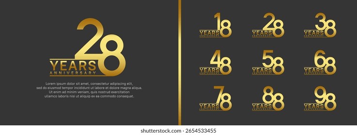set of anniversary logo style. vector design golden color for celebration