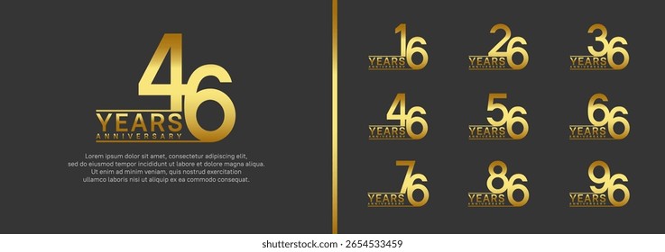 conjunto de estilo logotipo de aniversário. vetor design cor de ouro para celebração