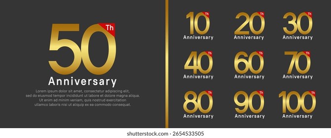 Conjunto de estilo de logotipo de aniversario. Diseño de Vector color dorado para la celebración