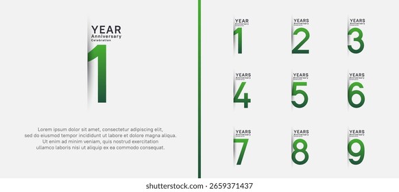 set of anniversary logo style. vector design green color for celebration
