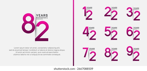 Conjunto de estilo de logotipo de aniversario. Diseño de Vector color púrpura para la celebración