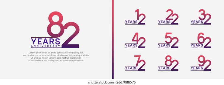 Conjunto de estilo de logotipo de aniversario. Diseño de Vector color púrpura para la celebración