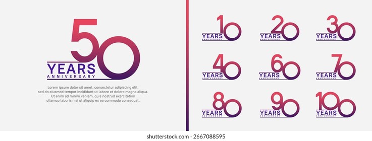 Conjunto de estilo de logotipo de aniversario. Diseño de Vector color púrpura para la celebración