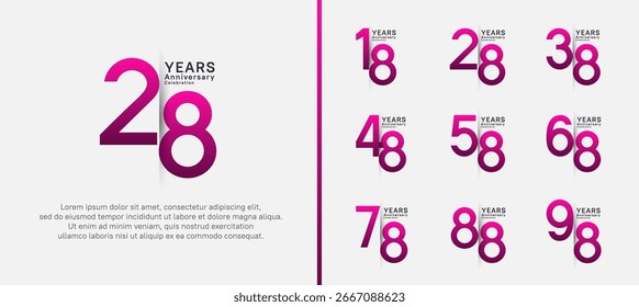 set of anniversary logo style. vector design purple color for celebration