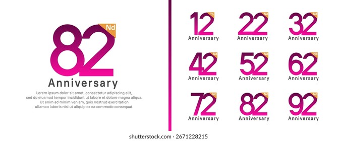 Conjunto de estilo de logotipo de aniversario. Diseño de Vector color púrpura para la celebración