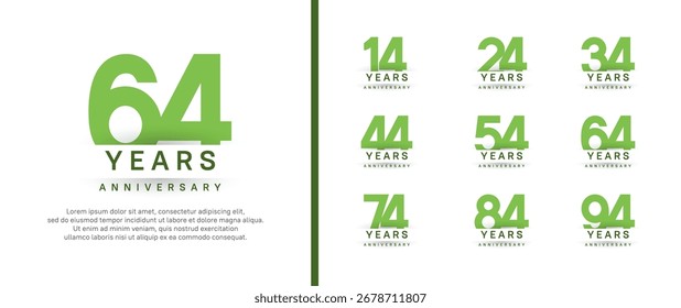 Conjunto de estilo de logotipo de aniversario. Diseño de Vector color verde para la celebración