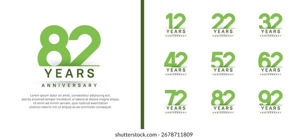 Conjunto de estilo de logotipo de aniversario. Diseño de Vector color verde para la celebración