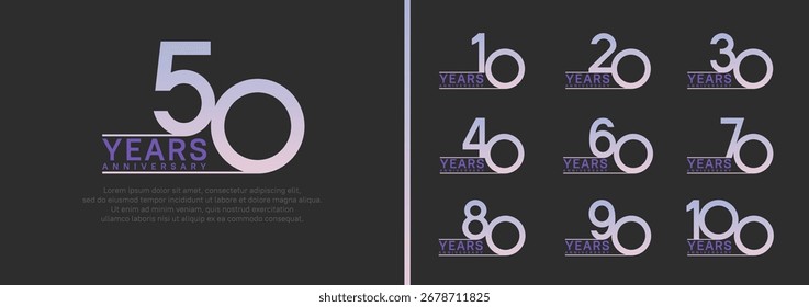 Conjunto de estilo de logotipo de aniversario. Diseño de Vector color púrpura para la celebración