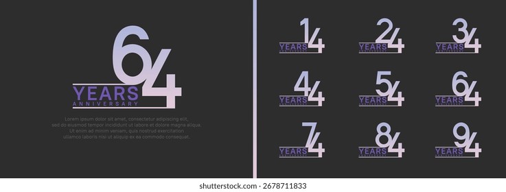 Conjunto de estilo de logotipo de aniversario. Diseño de Vector color púrpura para la celebración