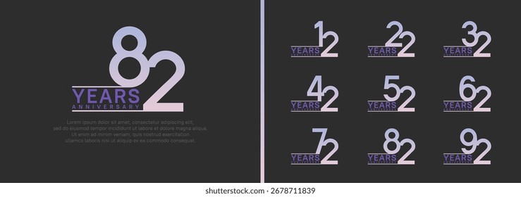 Conjunto de estilo de logotipo de aniversario. Diseño de Vector color púrpura para la celebración