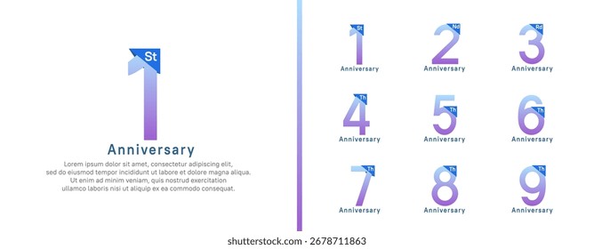 conjunto de estilo logotipo aniversário. vetor design cor roxa para celebração
