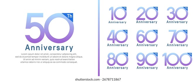Conjunto de estilo de logotipo de aniversario. Diseño de Vector color púrpura para la celebración