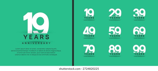 Conjunto de estilo de logotipo de aniversario. Diseño de Vector color blanco para la celebración