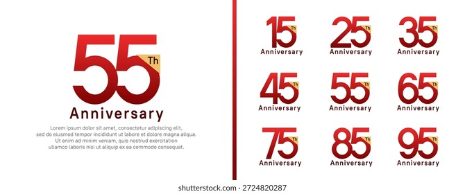 Conjunto de estilo de logotipo de aniversario. Diseño de Vector color rojo para la celebración