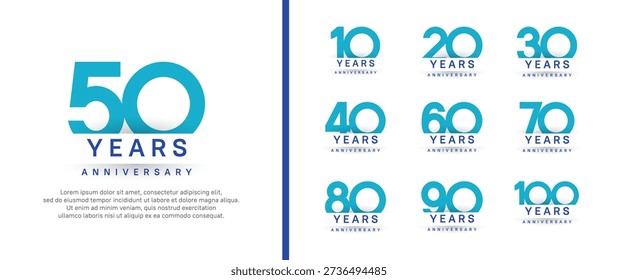 set of anniversary logo style. vector design blue color for celebration