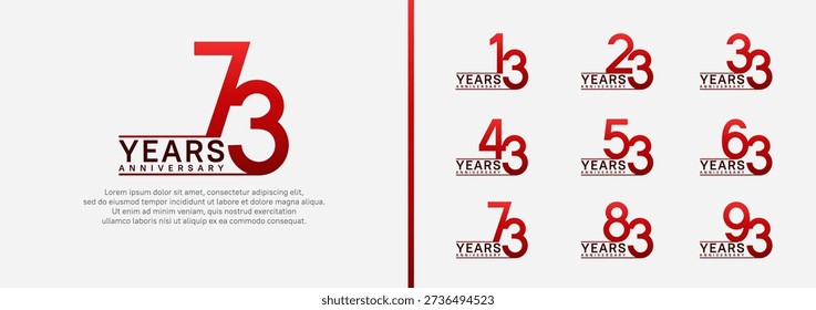 set of anniversary logo style. vector design red color for celebration